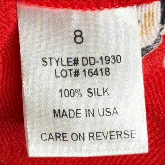 Intermix Red Floral Silk Tie Front Blouse Size 8 - Picture 6 of 12